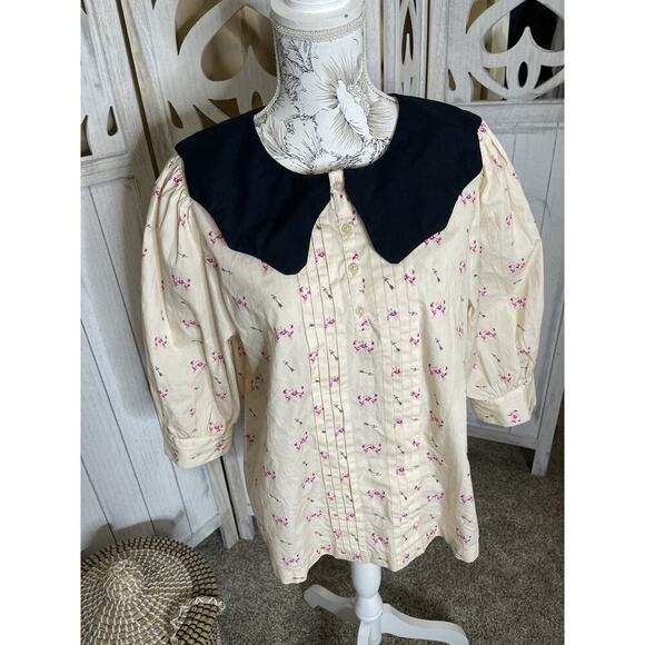 CATH KIDSTON Shirt Size UK 16 Beige Bows Chunky Collar Coquette - Picture 2 of 9